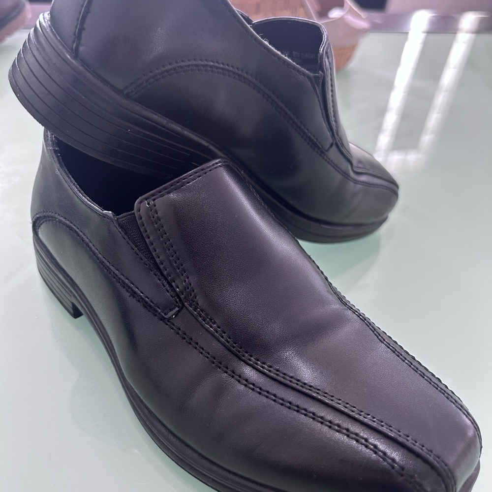 Kids Black Leather Slip-On Shoes